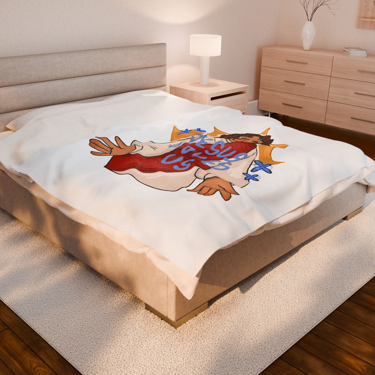 Jesus Loves Us Velveteen Plush Blanket
