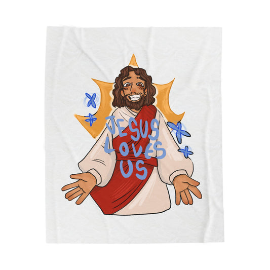 Jesus Loves Us Velveteen Plush Blanket