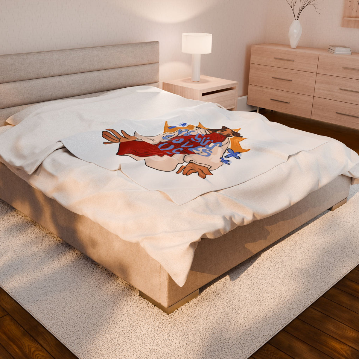 Jesus Loves Us Velveteen Plush Blanket
