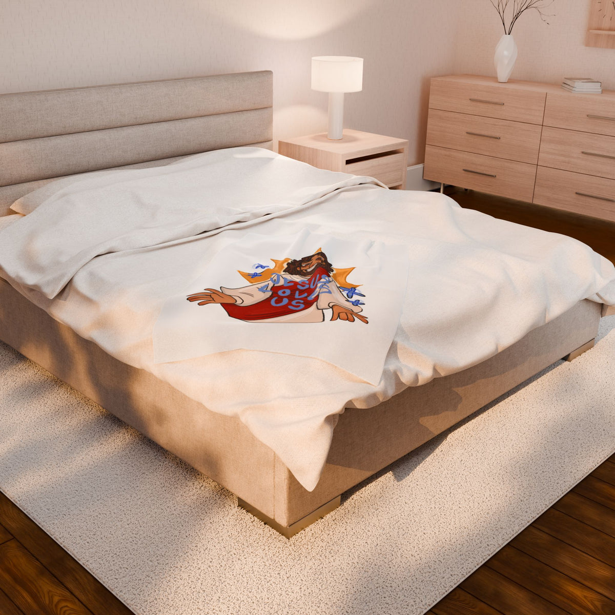 Jesus Loves Us Velveteen Plush Blanket